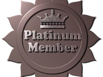A 3D Platinum Member seal or icon. Metallic Platinum seal or button with crown and platinum color text.